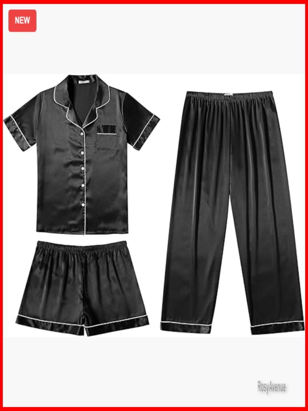 Women's 3-Piece Satin Pajama Set Short Sleeve Button Down